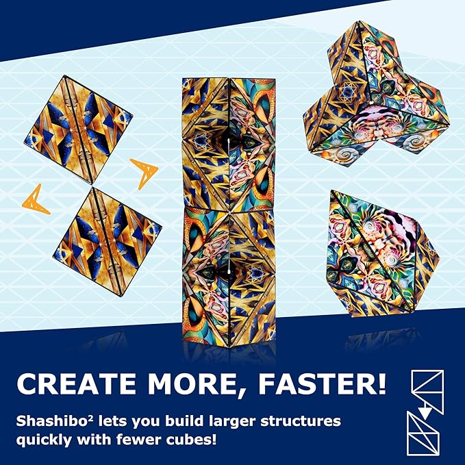 Shashibo Squared Shape Shifting Box - STEM Fidget Toy with Ultra Strong Magnets - Sensory Puzzle Cube Transforms Into 100+ Shapes, Easter Basket Stuffers Gift for Kids, Teens, and Adults (Atlantis)