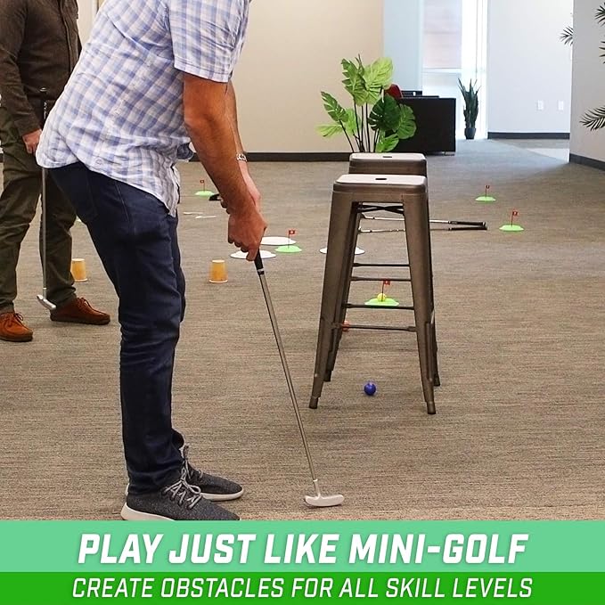 GoSports Pure Putt Challenge Mini Golf Game - Build Your Own Course at Home, The Office or On The Green - Includes 9 Holes, 4 Balls, Dry-Erase Scorecard, Tote Bag & Rules