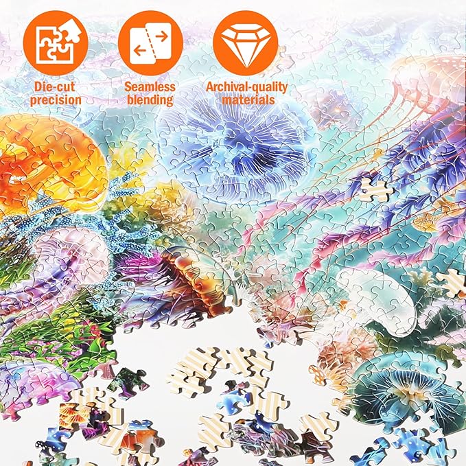 Jigsaw Puzzles for Adults 1000 Pieces, Sea Ocean Jellyfish Difficult Challenging Unique Puzzle for Game Night Family Home Decor, 20x27 Inches, Jellyfish