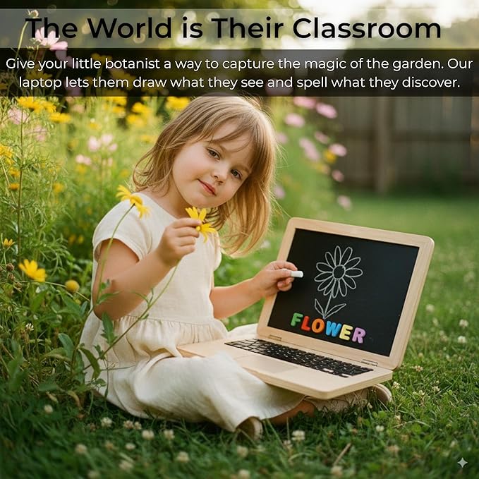 Montessori Toys 4 Year Old Girl Birthday Gifts 11.8" Floral Laptop, Homeschool Essentials, Educational Learning Pretend Play, Toddlers Toys, Customized Flashcards Learning