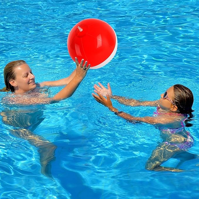 12PCS Beach Ball Set-8 Inch Vibrant Red & White-Themed Inflatable Balls for Kids' Cartoon Birthday Parties, Summer Pool Games, Animated Decorations, Bulk Party Favors,Beach-Themed Events