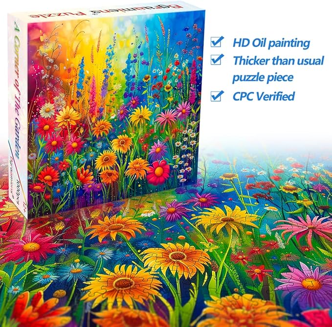 Bgraamiens Rainbow Flowers Garden 1000 Piece Puzzle for Adults,Hard Color Challenge for Wall Decro