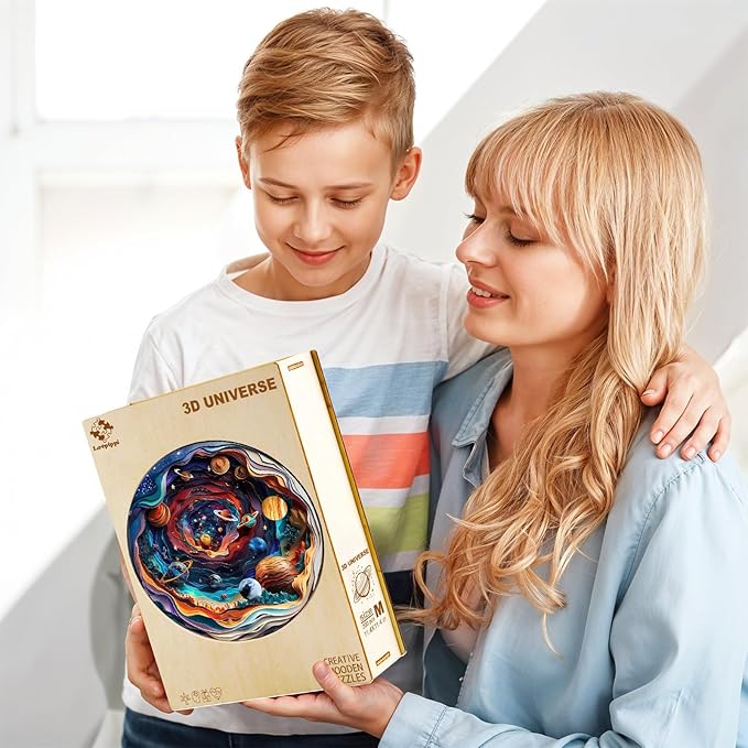 Wooden Puzzles for Adults, 3D Vision Effect-3D Universe Wood Puzzles Adult,Unique Animal Shaped Wooden Jigsaw Puzzle,Creative Gifts for Friends/Family/Puzzle Lovers,Home Decor(M-11.4 * 11.4in 200pcs)