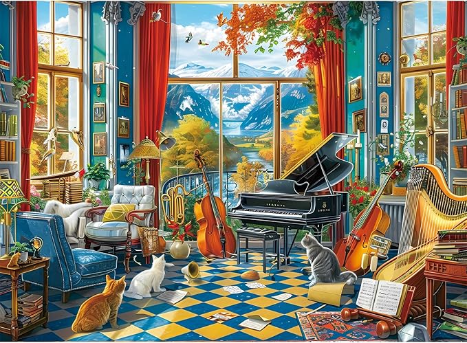 Jigsaw Puzzles 300 Pieces for Adults Room Piano Adult Puzzles 300 Piece Puzzles for Kids Ages 8-10 10-12 Recycled Cardboard Puzzle Pieces Family Challenging Game 20.5x15IN