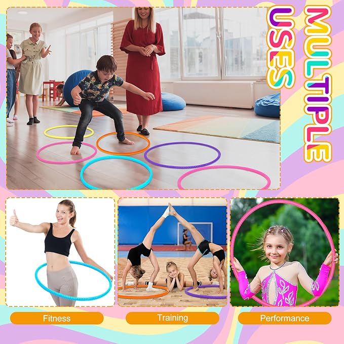 Sratte 6 Pcs Exercise Hoop Detachable Adjustable Plastic Hoops Snap Together Toy Ring Color Playground Toys for Girls and Boys Party Games, Sports, Exercise, Dog Training(32 Inch,Simple Colors)