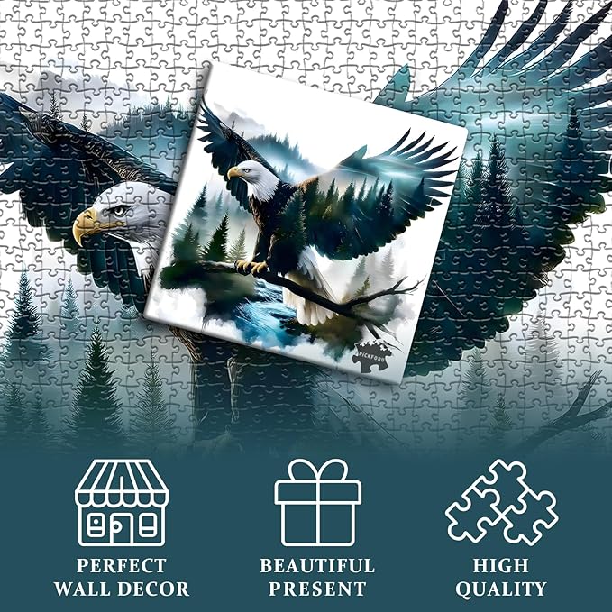 Bald Eagle Puzzles for Adults 1000 Pieces, Fantasy Landscape Animal Bird Puzzle, Nature Forest Plant Scenic Impossible Jigsaw Puzzle