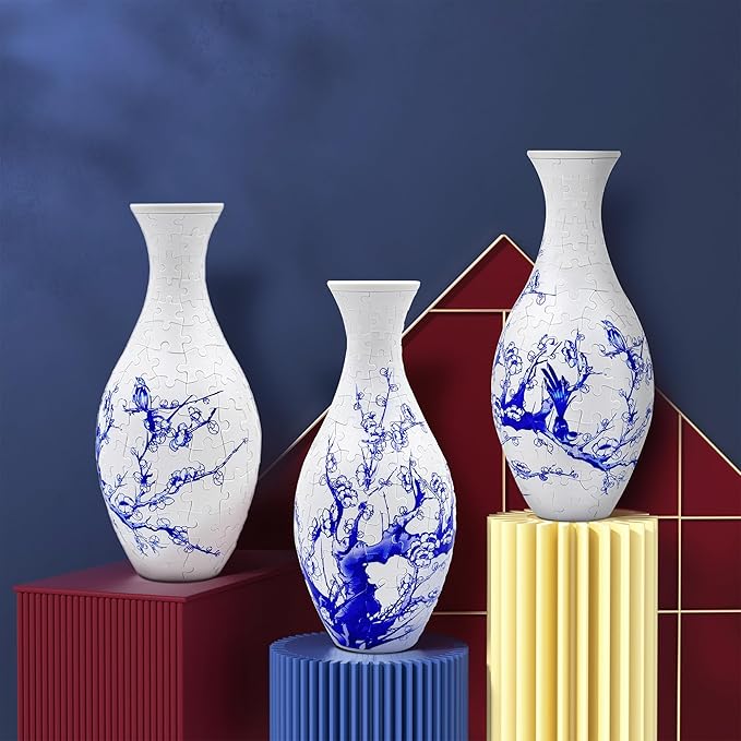 3D Puzzle Vase for Adults, 160 Piece Unique Flower Vase, Crafts for Adults, Home Decor Gift for Flower Arrangements (Plum Blossom)