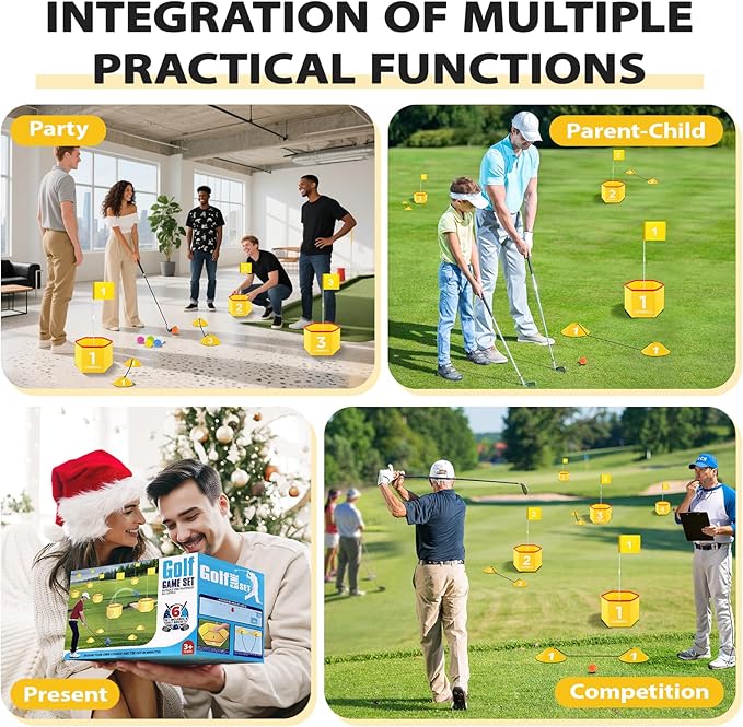 Backyard Golf Set for Kids, Adults and Family, Portable 6 Holes Golf Course with Balls, Flags and Carry Bag for Lawn, Park, Beach and Hotel - Yellow