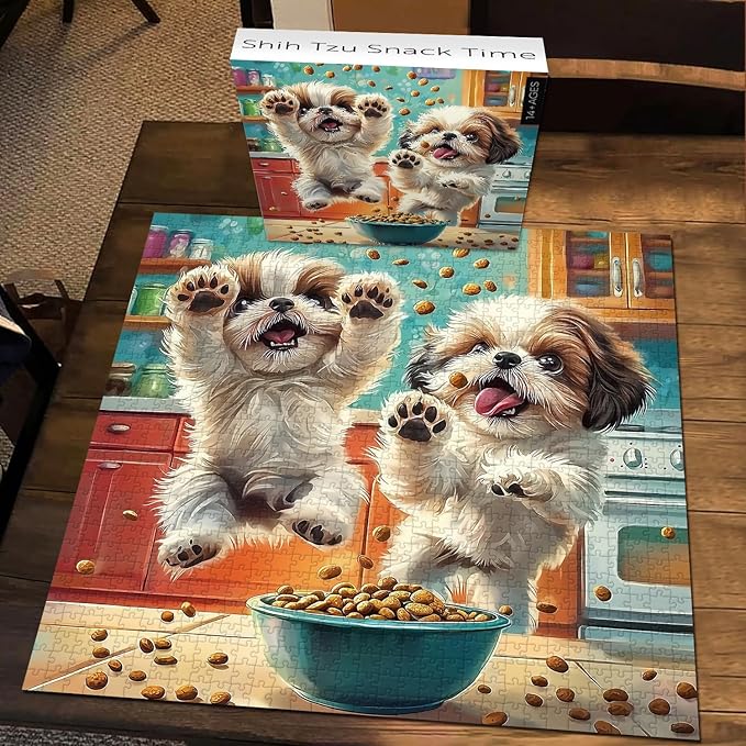 PICKFORU Shih Tzu Snack Time Puzzles for Adults 1000 Pieces, Funny Dog Kitchen Jigsaw Puzzle, Challenging Difficult Unique Cute Puppy Theme as Wall Decor