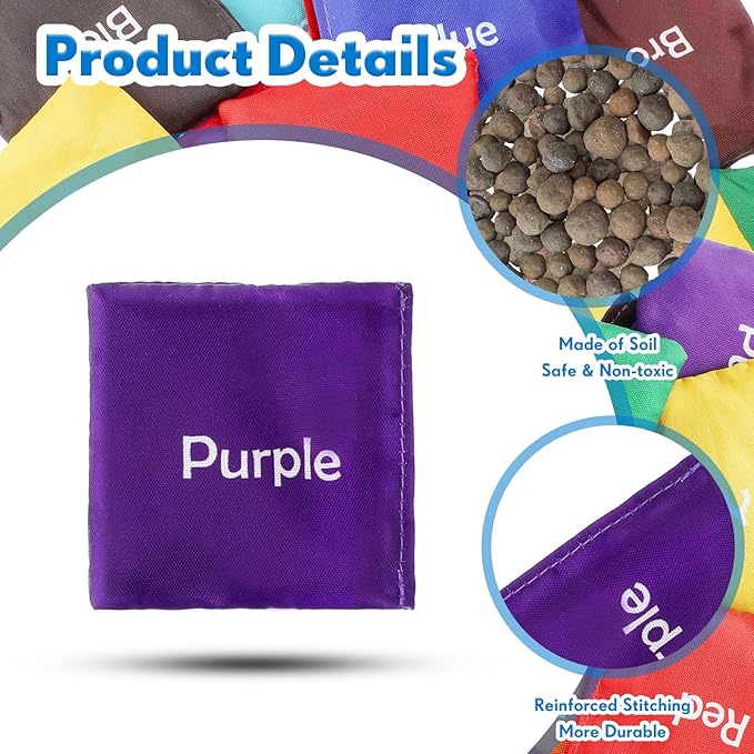 Sotiff 20 Pcs Small Bean Bags for Tossing Educational Cornhole Bags Bulk Mini Educational Learn Colors Toss Toy Cornhole Game Throwing Sack for Outdoor Indoor Hand Toss Sports Activities(Words)