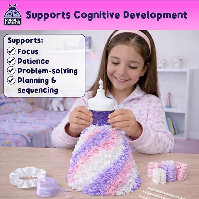 PURPLE LADYBUG 3D Princess Dress Poke Art Craft Kit for Kids Ages 6–12, Mess-Free DIY Flower Foam Activity Creative Gift Set, Birthday Holiday Craft Project