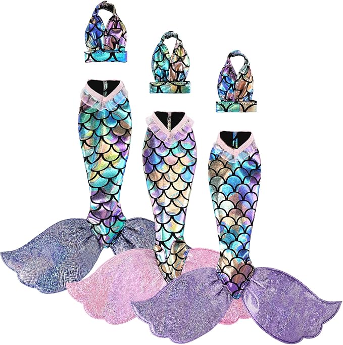 3 Sets Mermaid Doll Accessories Clothes Tail Dress Set Colorful Bikini Swimwear for 11.5-12 Inch Doll(Cute Style,Blue, Pink, Purple)