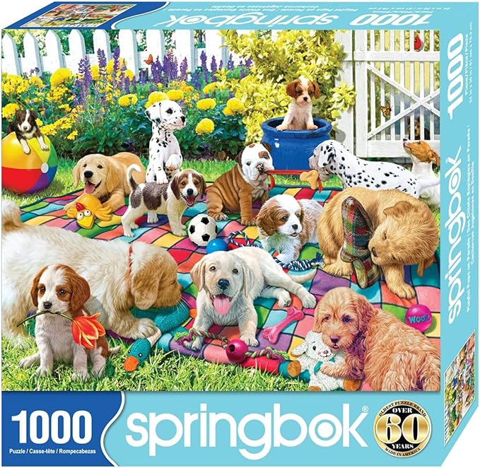 Springbok's Playful Pups on Parade 1000 Piece Puzzle for Adults and Families is an Adorable and Colorful Display of PuppiesLined Up for a Parade - Made in The USA