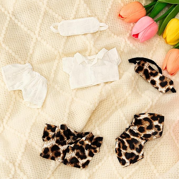 2 Sets 17cm Doll Pajamas Clothes Set, 17cm Doll Outfit with Accessories, Good Night Bedding Pajamas, Sleep Pants & Eye Mask, Dress Up Outfit for Collectors & Display, Gift for Women