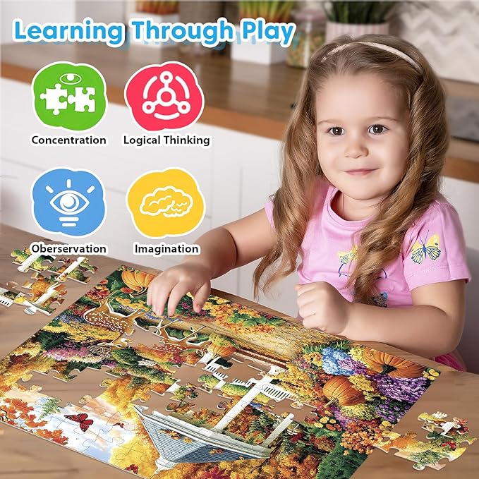 4 Pack 100 Piece Puzzles for Seniors, Four Seasons Jigsaw Puzzles for Elderly Large Piece Puzzle for Adults & Kids Ages 4-6 6-8 8-10, Easy Beginner Puzzle Family Educational Toy Gift