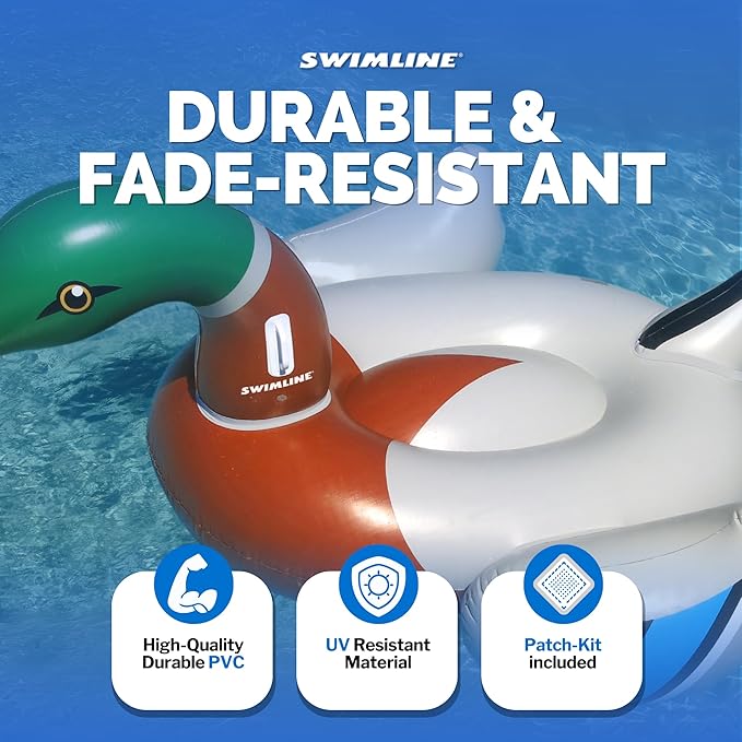 SWIMLINE Original 90703 Inflatable Decoy Duck Pool Float | Fun Ride-On Raft with Stable Legs & Wings | Lounge Floatie Perfect for Parties & Relaxation