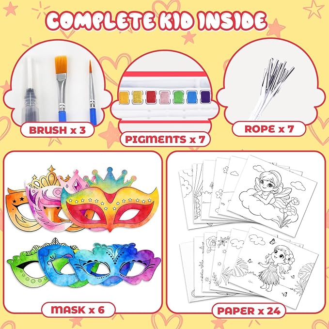 Paint with Water Coloring Books for Kids, Mess Free Watercolor Painting Kit with Princess Mask, Painting Activity for Kids Ages 3-5 4-8, Arts Crafts Drawing Gift Toy for Boy Girl