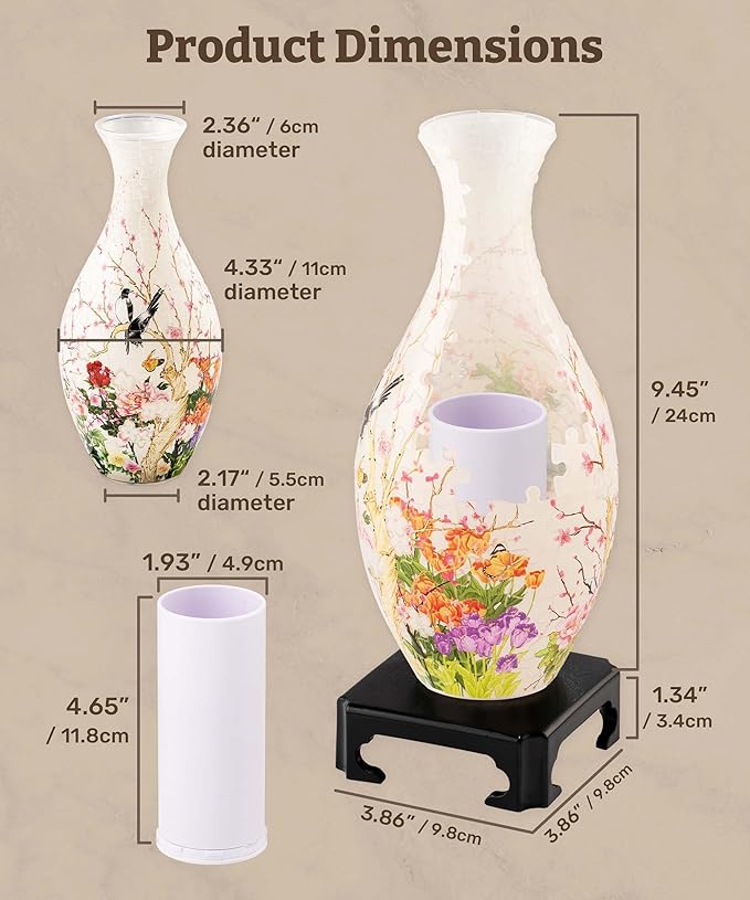Pintoo 3D Puzzle Vase Unique Flower Vase Made by 160 Curved Plastic Puzzle Pieces House Warming Gift for Flower Arrangements and Home Decoration, for Mom [S1025] (Translucent, Magpies on Plum Tree)