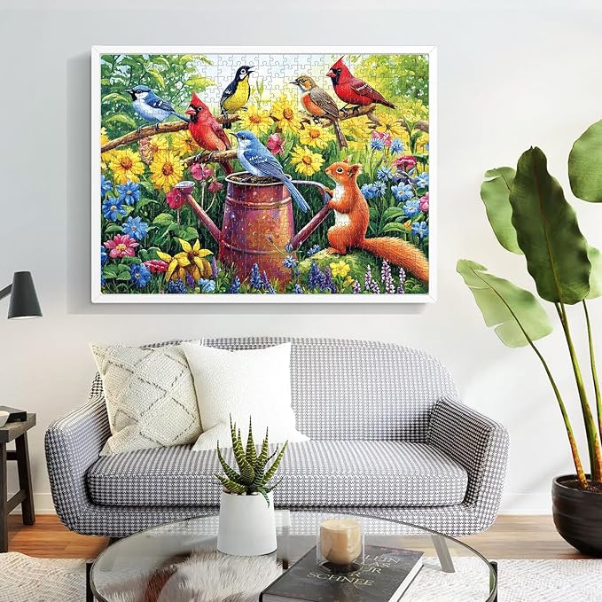 500 Piece Puzzles for Adults, Flowers Garden Puzzles, Birds Squirrels Jigsaw Puzzles 500 Pieces, Challenging Jigsaw Puzzles, Great for Birthday Party Gathering, Finished Size is 20.5 x 15 in