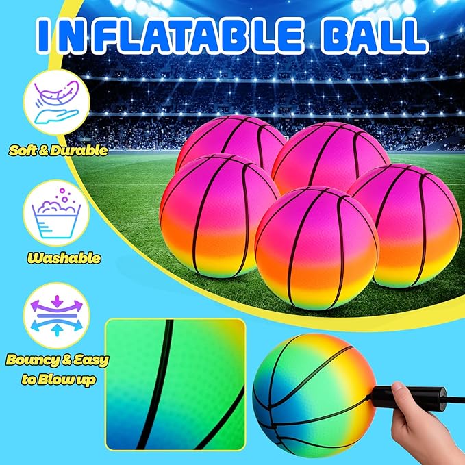 Mini Toy Basketballs Set - 8" Small Balls with Pump, Over The Door Mini Hoop Replacements, Indoor Basketball Toy for Toddlers, Kids, Teenagers, Pool, Yard, Outdoors 5 Pack