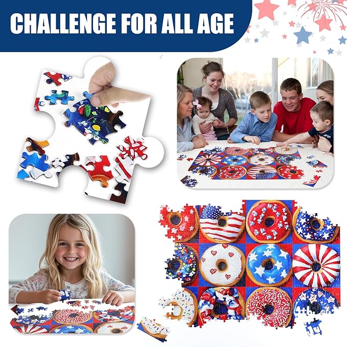 Patriotic Donuts 500 Piece Puzzles for Adults - American Flag Theme, with Vibrant Red, White & Blue Artwork Puzzle for Family Game Night & Home Decor