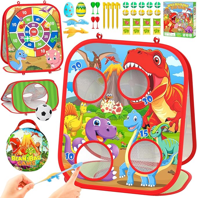 Dino Bean Bag Toss Game Toy for Kids, 6-1 Cornhole Board Outdoor Toys for Toddlers, Easter Gifts for Kids, Backyard Beach Lawn Party Toss Game Toy for 3 4 5 6 7 8 Year Old Boys Girls Birthday Gifts