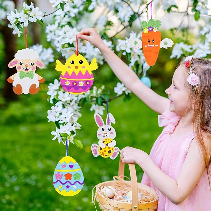 Fennoral 12 Pack Easter Craft Kit for Kids Make Your Own Easter Arts and Crafts DIY Foam Stickers Ornaments Bulk for School Classroom Activity Party Supplies Home Decorations Gift