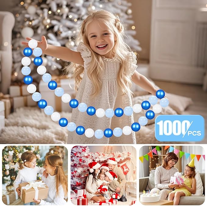 GOGOSO Ball Pit Balls for Toddler, Baby Plastic Playballs Kids Soft Pastel Pelotas Non-Toxic BPA-Free Pearl Blue+Light Blue+White 1000 Balls