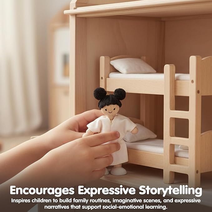 PlanToys® Girl Wooden Dollhouse Figurine | Poseable 1:12 Scale Mini Doll (4 Inch) | Dollhouse Accessories for Pretend Play | Eco-Friendly Montessori Toy for Kids Ages 3+