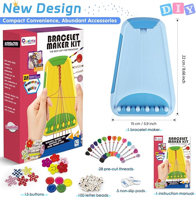 Friendship Bracelet Making Kit for Girls Ages 8-12, Kids Jewelry Making Kit with 28 Pre-Cut Threads and Letter Beads, Arts and Crafts for Kids, Birthday Easter Gifts for 6 7 8 9 10 11 12 Year Old
