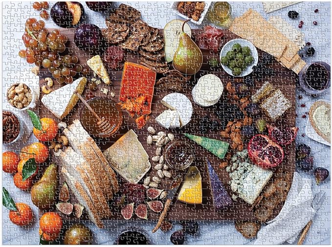 Galison The Art of The Cheeseboard 1000 Piece Multi-Puzzle Jigsaw Puzzle - 5 Mini Shaped Puzzles Within, Beautiful Art by Julie Seabrook Ream, Thick and Sturdy Pieces, Fun and Challenging for Adults
