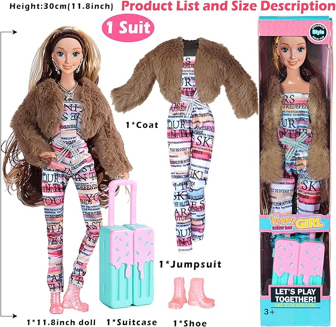 iBayda 6 Pack Fashion 11.5 inch American Toy Prinecess Dolls Playset with Outfits Dress Design and Accessories Like Handbag Hat Crown Necklace Suitcase (Gift Box Package)