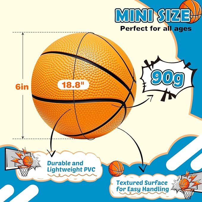 Mini Basketball Set - 5 Pack 6" Small Balls with Pump, Over The Door Mini Hoop Replacements, Toy for Toddlers, Kids, Teenagers, Pool, Indoors, Outdoors
