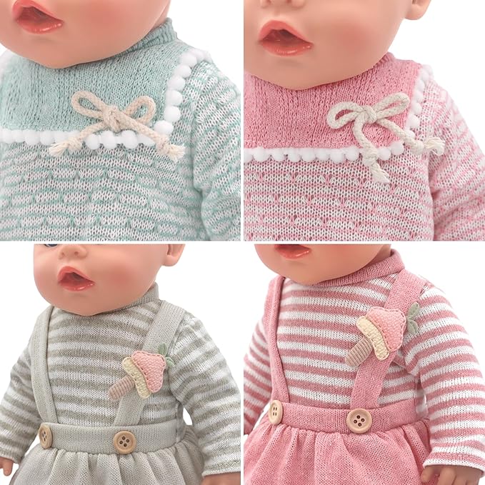 14-16 Inch Doll Clothes Dress and Accessories with Hat Socks 4-packs for 14-16 Inch Baby Doll (Not Include Doll)