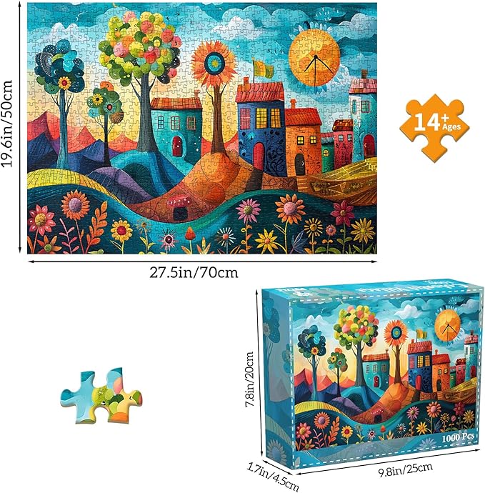 Puzzles for Adults 1000 Pieces, Jigsaw Puzzle for Adults, Fun and Relaxing Challenging Puzzle, Colorful Village Puzzles Game, Interlock Perfectly No Dust, Gifts for Easter Friends Parents