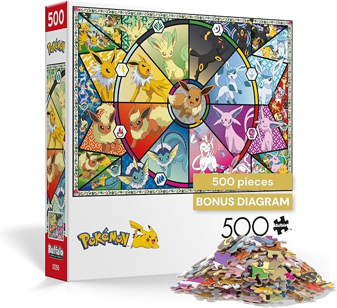 Buffalo Games - Pokémon - Eevee Evolutions Series 1 - 500 Piece Jigsaw Puzzle for Adults - Challenging Puzzle Perfect for Game Nights - Finished Size 21.25 x 15.00