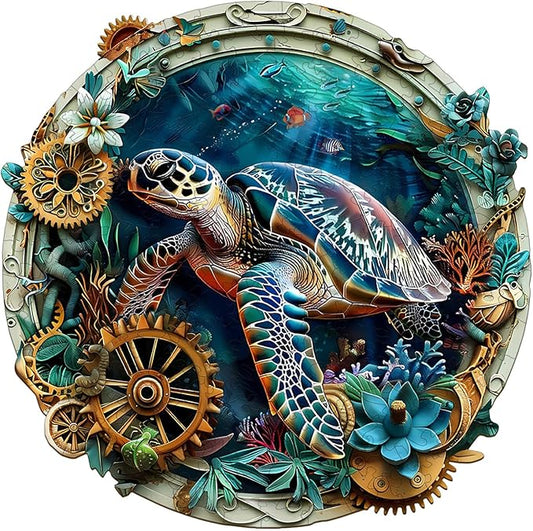 Wooden Jigsaw Puzzles, Embossed Turtle Wooden Puzzles for Adults with Unique Shape, Adult Jigsaw Puzzle, Birthday Gifts for Adults, 13.4"x13.3"-290pcs