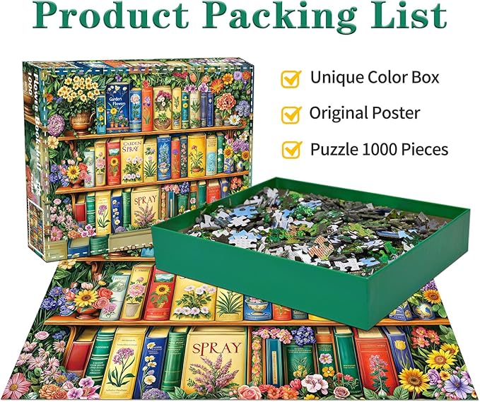 Jigsaw Puzzles for Adults 1000 Piece Puzzle for Adults 1000 Pieces Puzzle 1000 Pieces-Colorful Flower Bookshelf