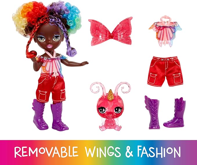 Rainbow High Littles Rainbow Fantasy Fairies + Pet – Astrid, Rainbow 5.5" Posable Small Doll & Fantasy Butterfly Pet with Interchangeable Fairy Wings, Kids Gift 4+