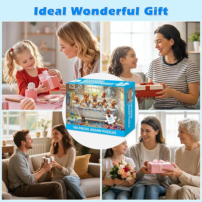 4-Pack 100 Piece Puzzle, Funny Dogs 100 Piece Puzzles for Adults Seniors, Cute Animals Large Piece Jigsaw Puzzles 100 Pieces for Seniors Adults Family Game Gifts (15x10 in)