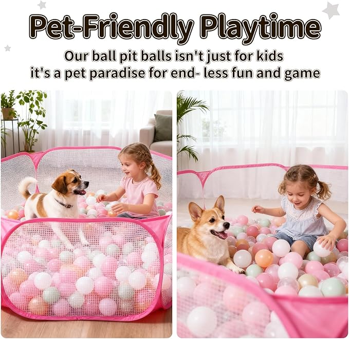 STARBOLO Cute Hexagon Kids Ball Pits, Indoor Outdoor Collapsible Play Pool Fence for Boys Girls Pets Puppy Cats, with Carry Tote, Balls Not Included (Pink)
