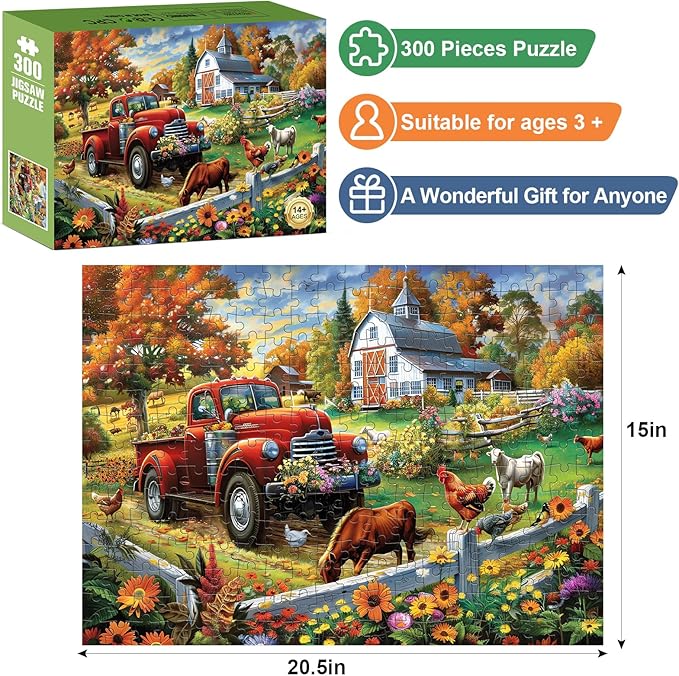 300 Pieces Jigsaw Puzzle for Adults,Country Life Puzzle 300 Pieces Highlights the Agricultural Life and Rural Beauty - Thick,Sturdy Pieces Challenging Family Activity Great Gift Idea,20.5 x 15 in