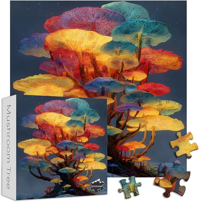 PICKFORU Gradient Mushrooms Jigsaw Puzzles 1000 Pieces for Adults, Colorful Nature Plant Puzzles, Difficult Impossible Art Puzzle