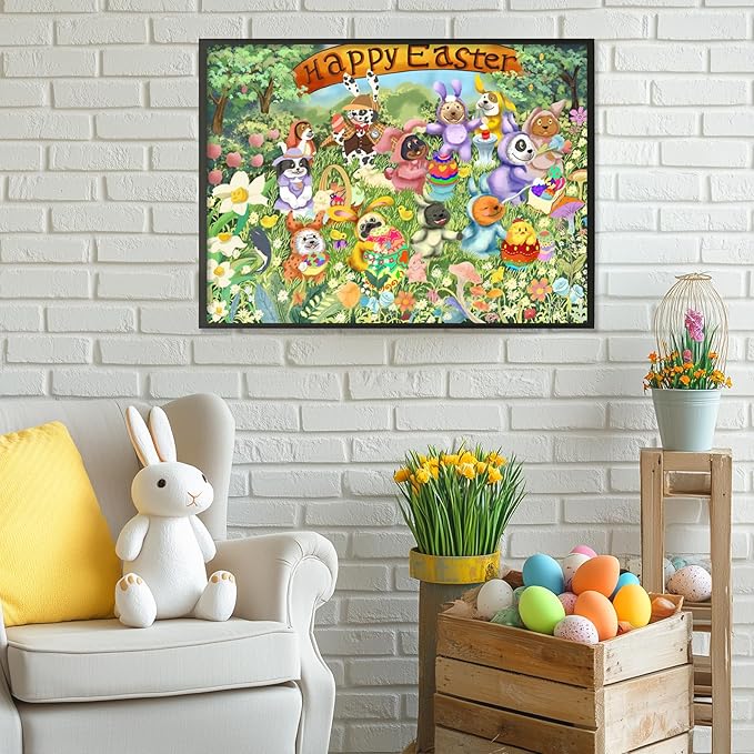 500 Piece Puzzles for Adults - Easter Dog Bunny Ears & Egg Designs Themed - Challenging Puzzle for Game Nights Spring Holiday Family Party Decoration