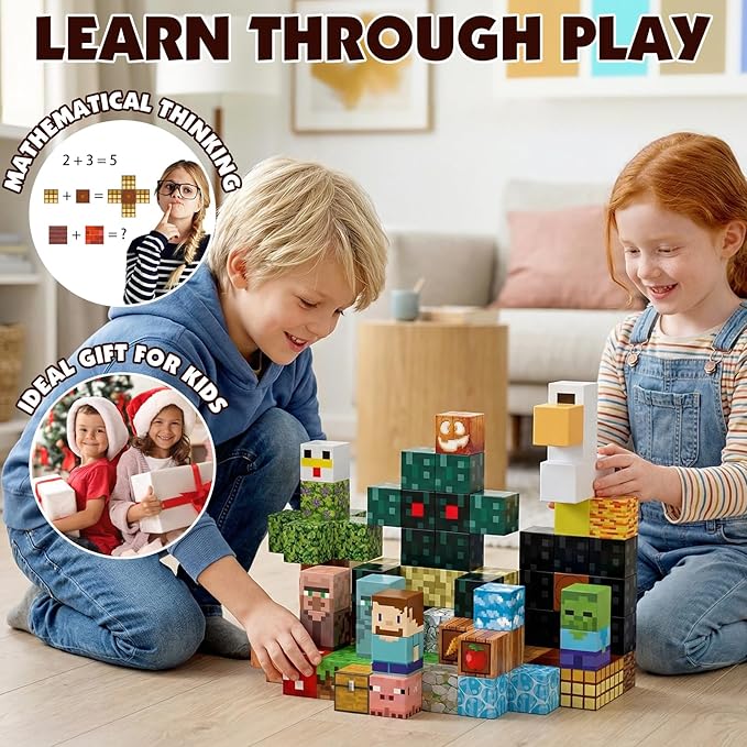 Magnetic Blocks - 100 PCS Magnetic Building Blocks, 0.8 inch Magnet Cubes Stacking Construction Toys for Kids Age 3+, STEM Building Set Birthday Gifts for Boys Girls