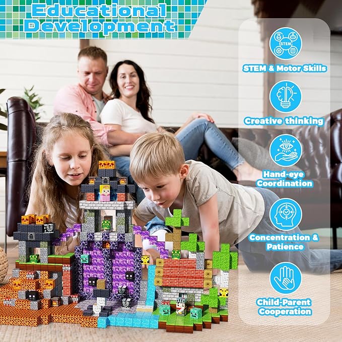 150PCS Magnetic Blocks - Magnet Building Blocks, Stacking Magents Cubes Toys Forest Dark Castle Set, STEM Montessori Sensory Toys for Kids Boys and Girls Ages 3 4 5 6 7 8 9 10 Easter Birthday Gifts