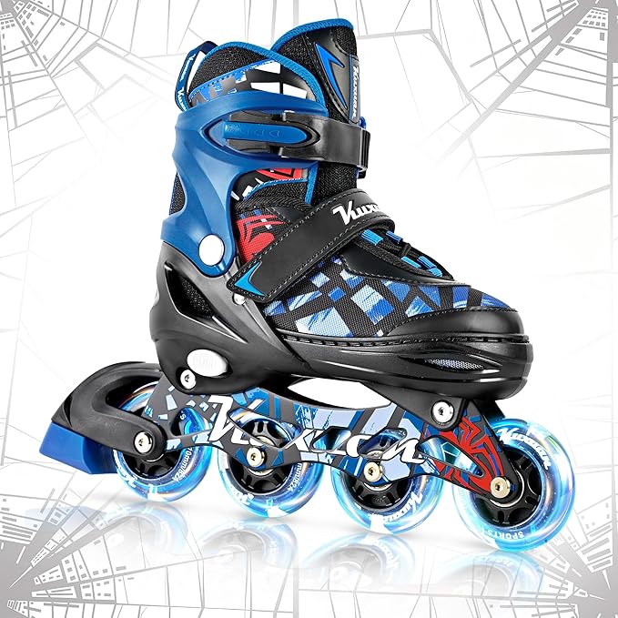Kuxuan Boys Adjustable Inline Skates with Light up Wheels, Fun Illuminating Skates for Kids Girls Youth