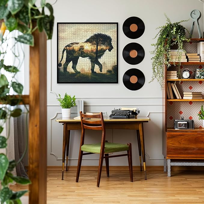 Fantasy Lion Animal Puzzles for Adults 1000 Pieces, Beautiful Forest Landscape Nature Jigsaw Puzzles, Challenging Art Puzzle