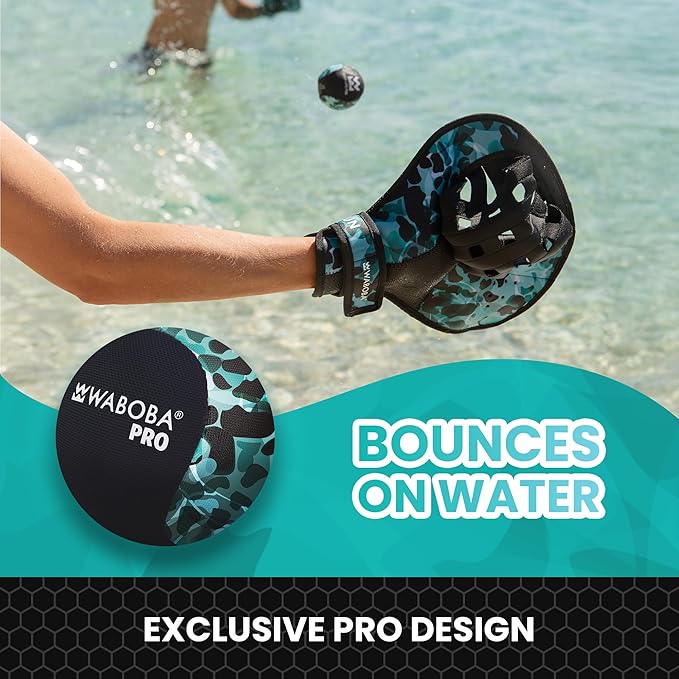 Waboba Catch Water Gloves Pro Water Bouncing Ball Set - for Beach Games & Swimming Pool Toys – 2 Baseball Style Mitts for Catching Water Balls – One Size Ambidextrous Design, Black