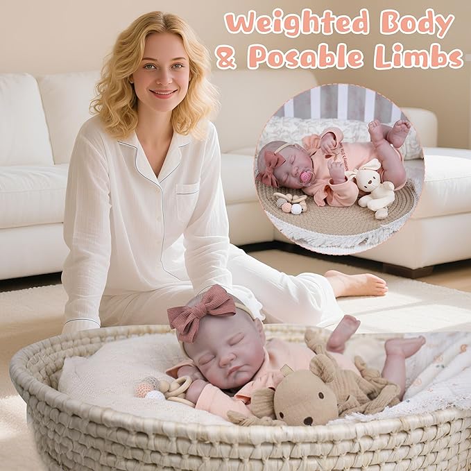 EKOKIZ Lifelike Reborn Baby Dolls, 20-Inch Realistic Baby Doll Girl Soft Cloth Body Newborn Doll with Complete Accessories for Kids Age 3+ Real Life Dolls, Lovely & Pretty Girls